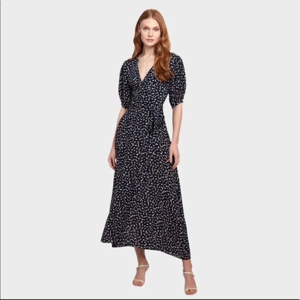 MISA Los Angeles | Andrea Wrap Dress Resort Petals Puff Sleeve NEW Size M - Picture 1 of 10
